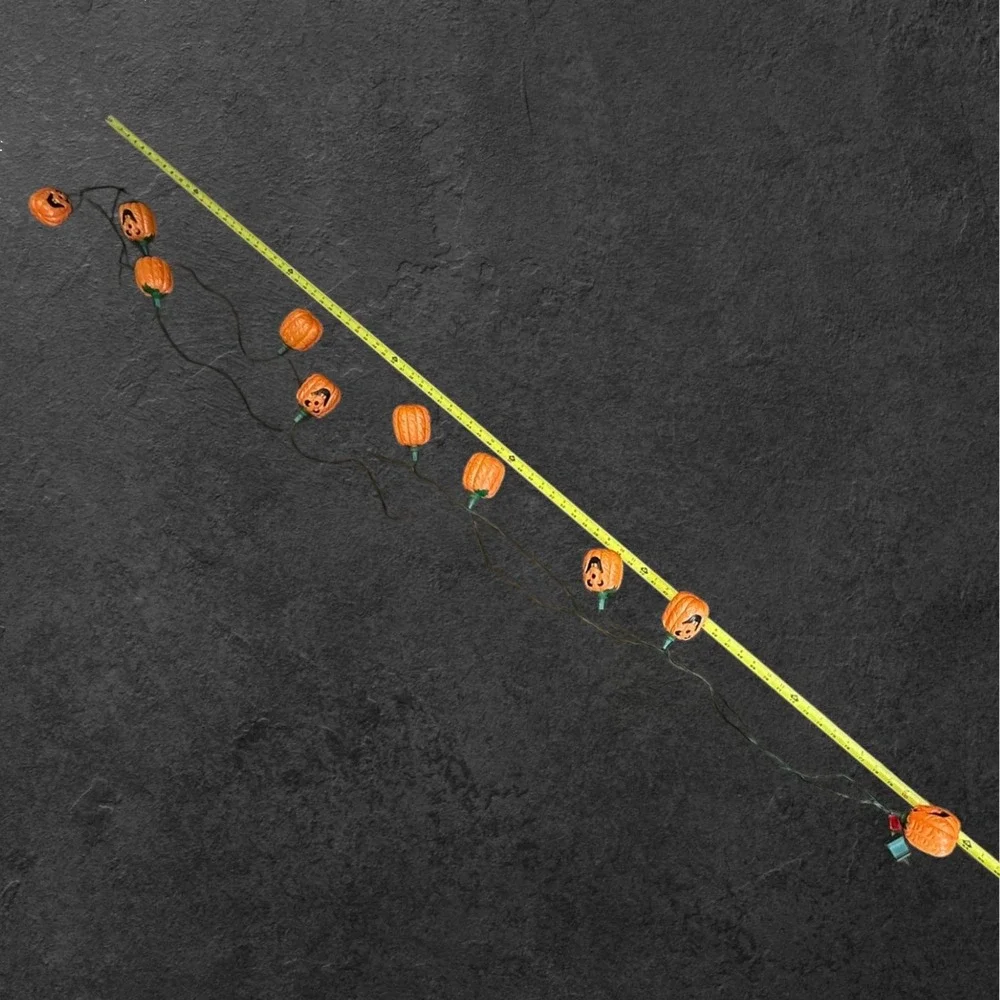 Vintage Pumpkin String Lights Halloween 14ft Orange Blow Mold Decor